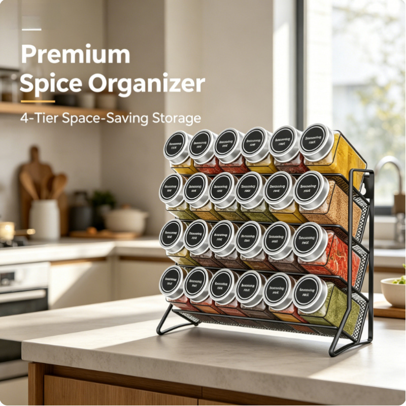 Food Storage Utensils - 4 Tier Carbon Steel Spice Organizer