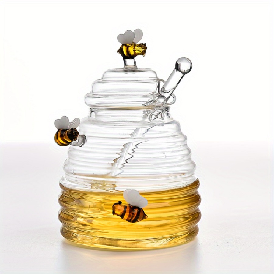 Herb Keeper Container - Glass Honey Jar with Dipper &