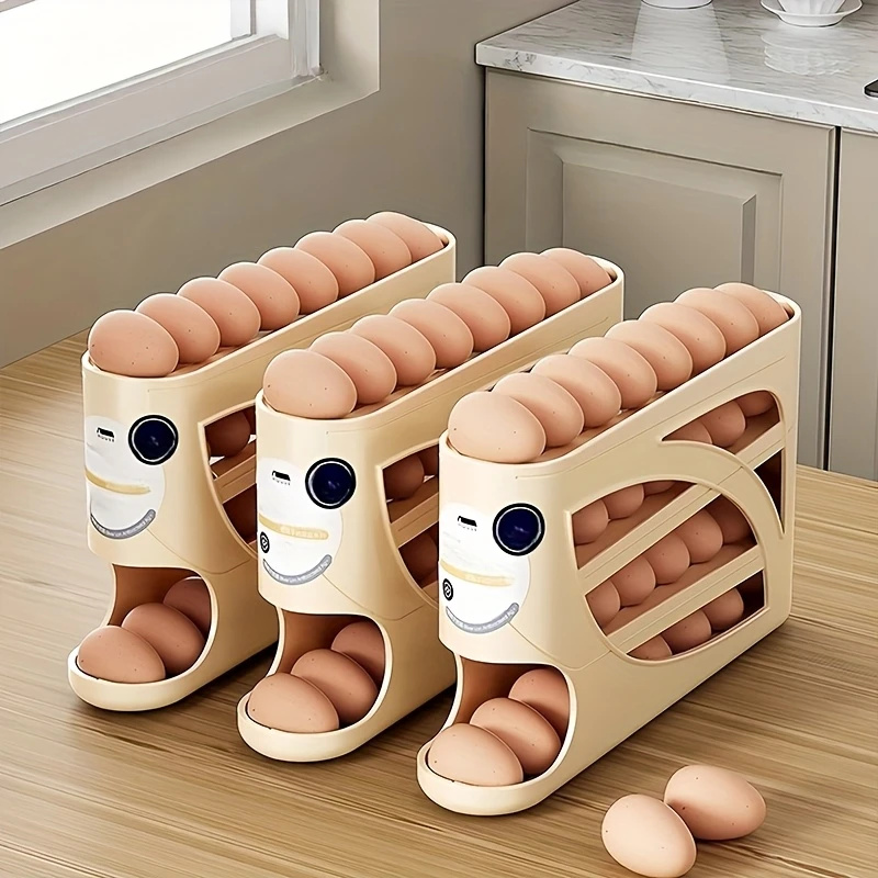 Food Storage Rack For Kitchen - 3-Tier Rolling Egg Storage Container for