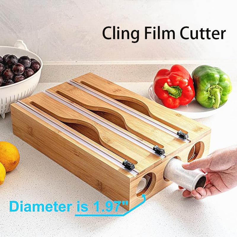 Food Storage Cabinet For Kitchen - 3 In 1 Bamboo Foil Cling