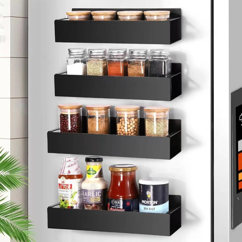 Food Storage Rack For Kitchen - 2 Pack Black Magnetic Spice Rack