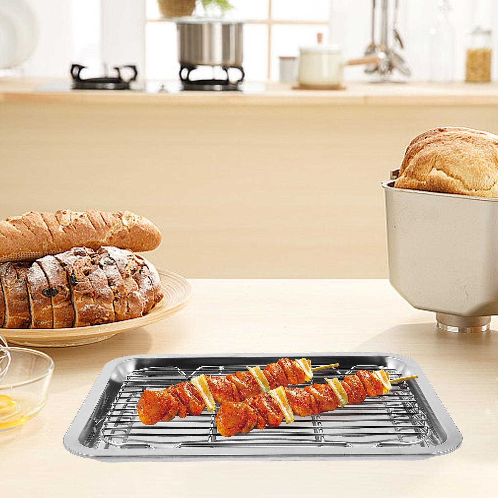 Storage Food Tray - 1Set Stainless Steel Wire Baking Rack