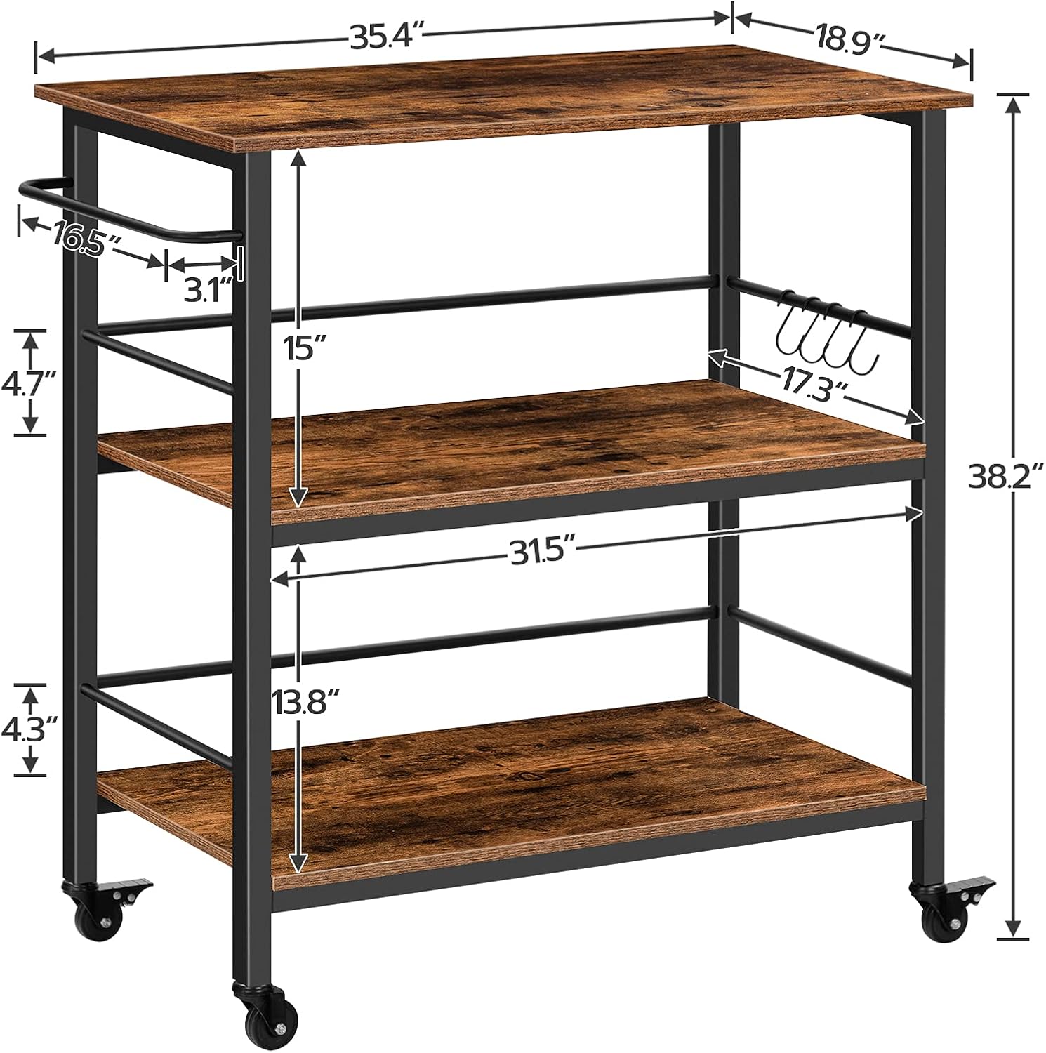 3 Tier Industrial Kitchen Isla - Food Storage Table recension och pris