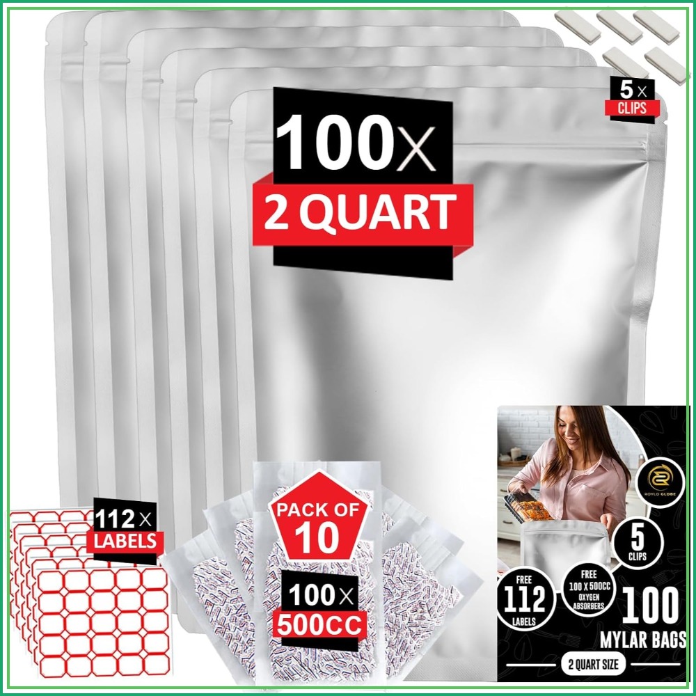 100pcs 2 Quart Mylar Bags with - Food Storage Long Term recension och pris