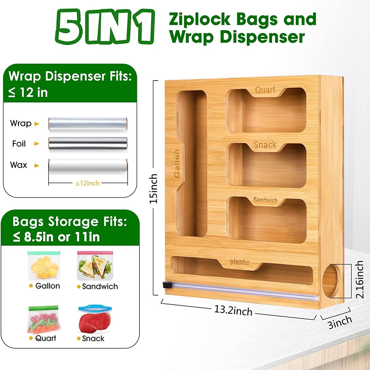 Bamboo Ziplock Food Bag Holder - Food Storage Rack For Kitchen recension och pris