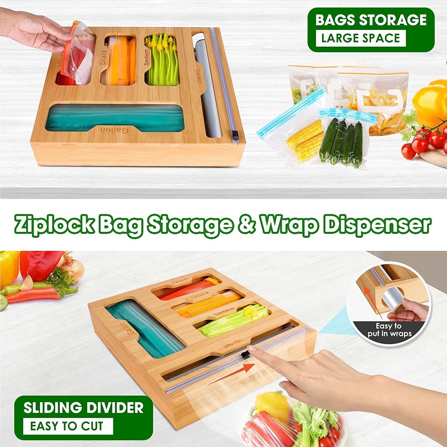 Bamboo Ziplock Food Bag Holder - Food Storage Rack For Kitchen recension och pris